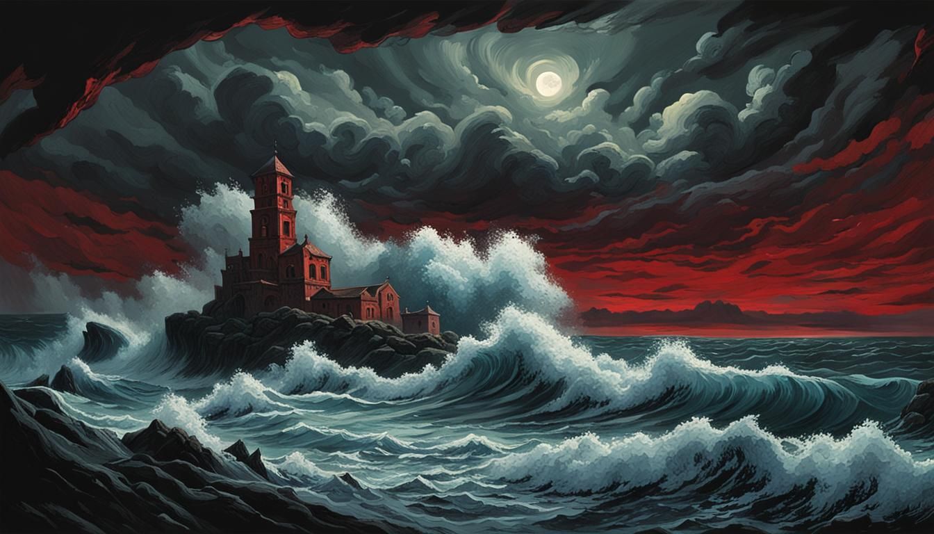 Sinister Ocean at Night in Horror Style