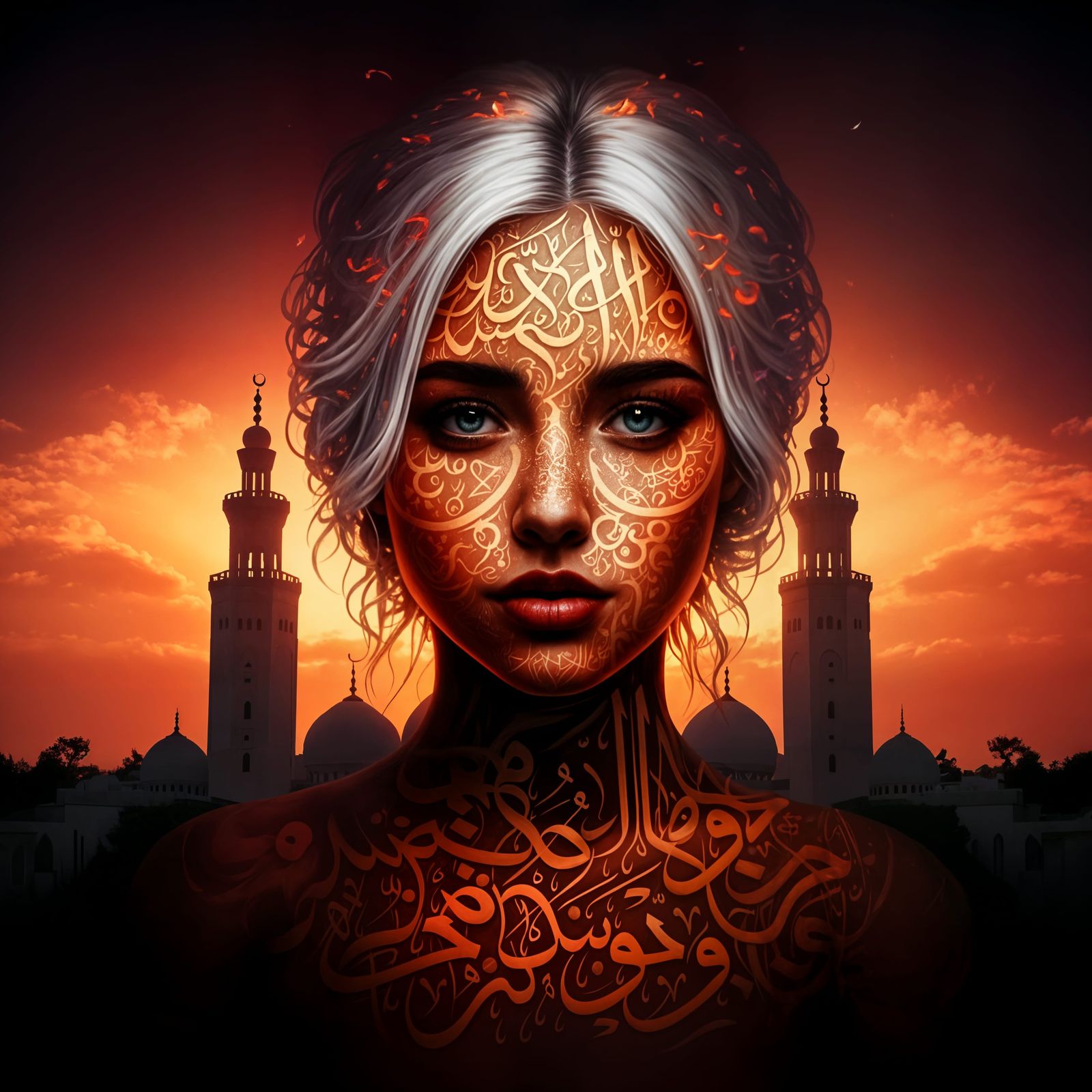 Surreal Portrait of a Girl in Arabic Calligraphy Style