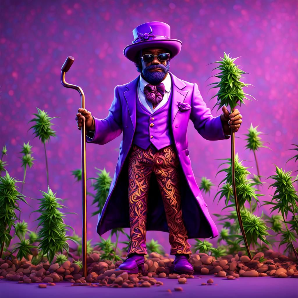 Cannabis Pimp Cartoon in Detailed Matte Painting Style