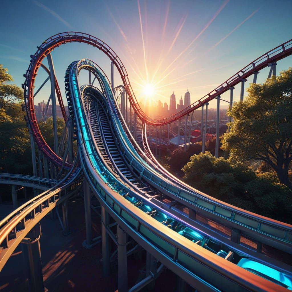 Surreal Titanium Roller Coaster Illustration