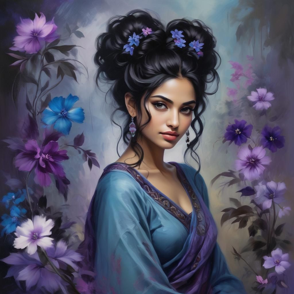 portrait of a stunning  indian woman,   a dark fantasy , Rom...