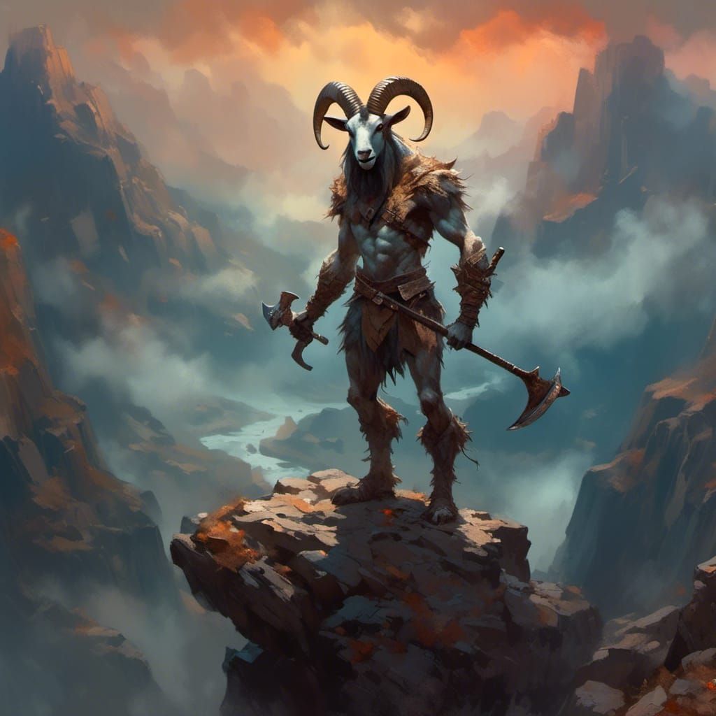 Goatman Warrior with Axe in Impressionist Style