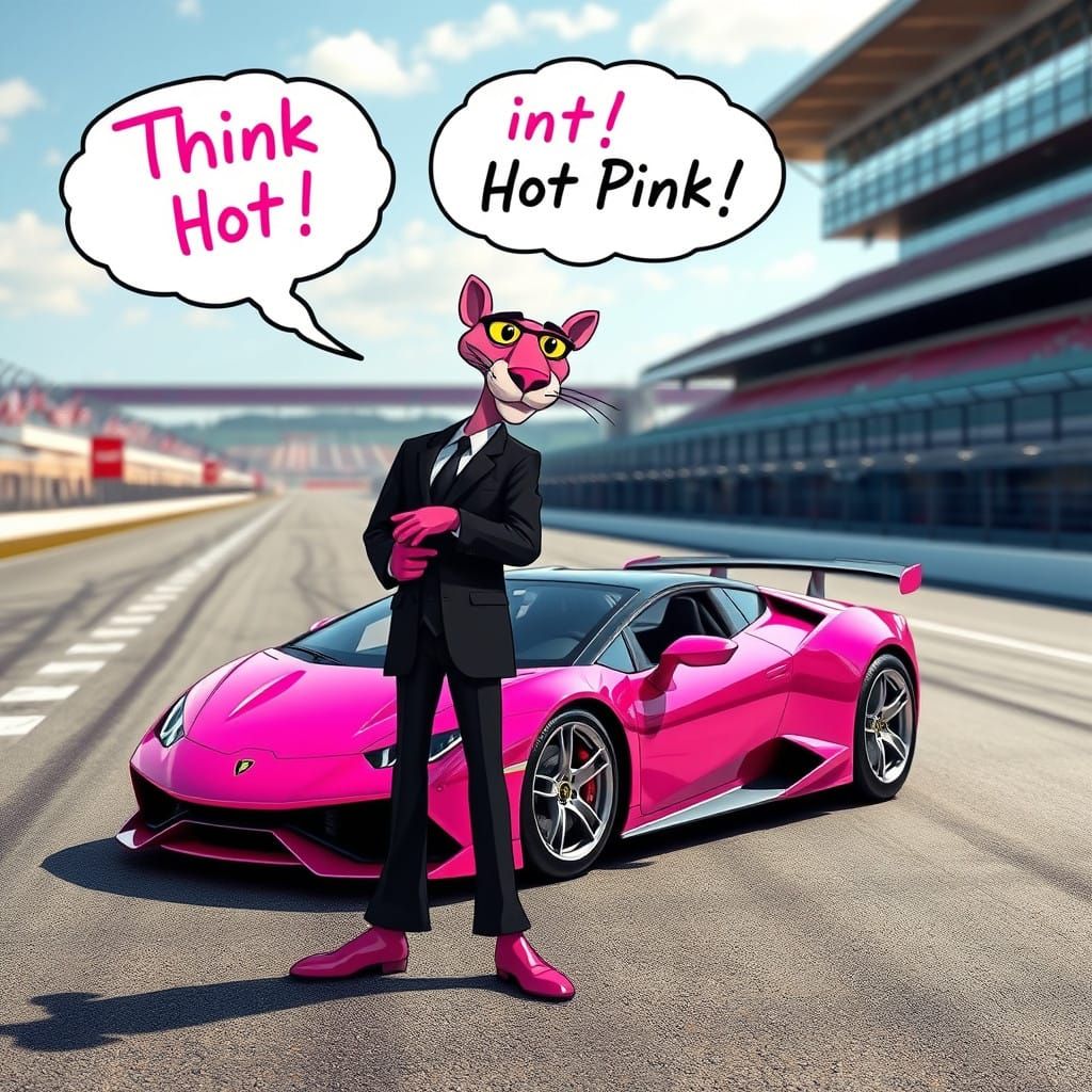 Pink Panther Beside a Hot Pink Lamborghini Avendator GT