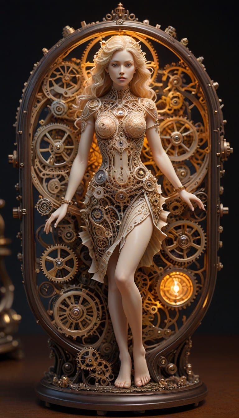 Whimsical Miniature of Woman within a Delicate Timepiece