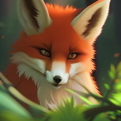 Cute Fox Portrait in Lushill Style