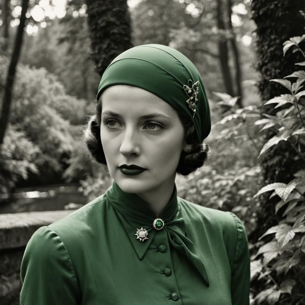 Emerald Green Portrait in 1930s Photographic Style