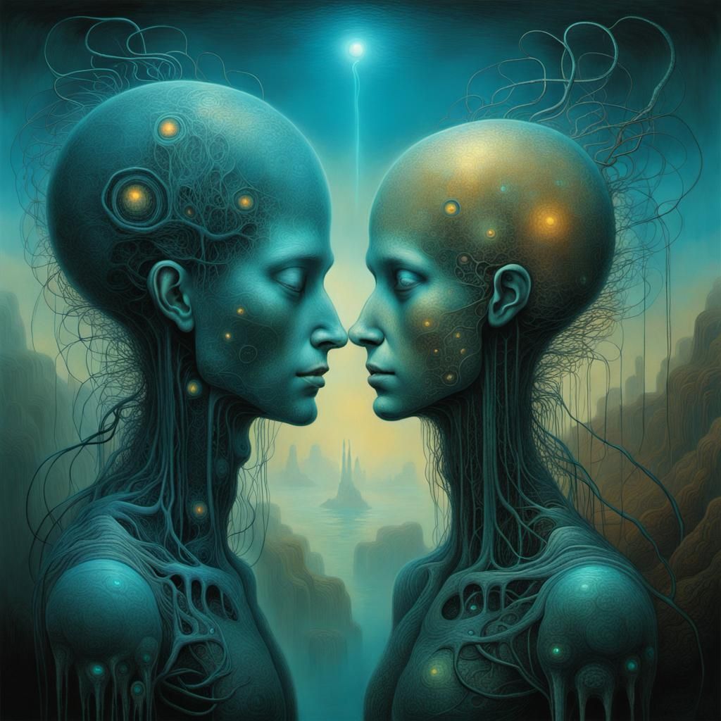 Bioluminescent Nervous System in Klimt-Beksinski Style