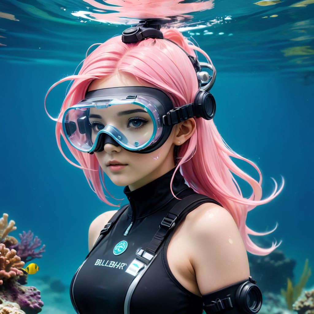 Futuristic Girl in Underwater Bubblepunk Scene