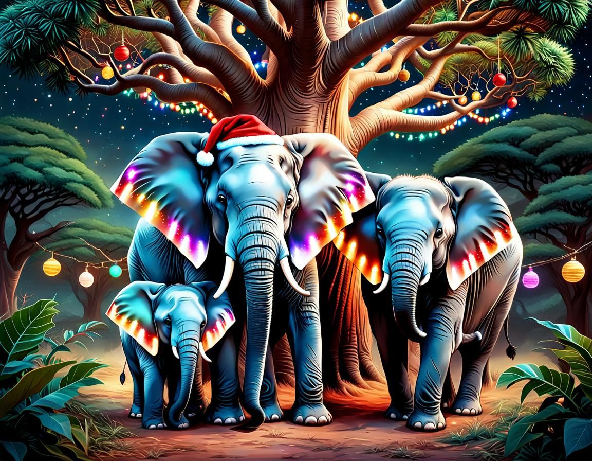 Elephant Family Christmas Celebration: Artgerm Style