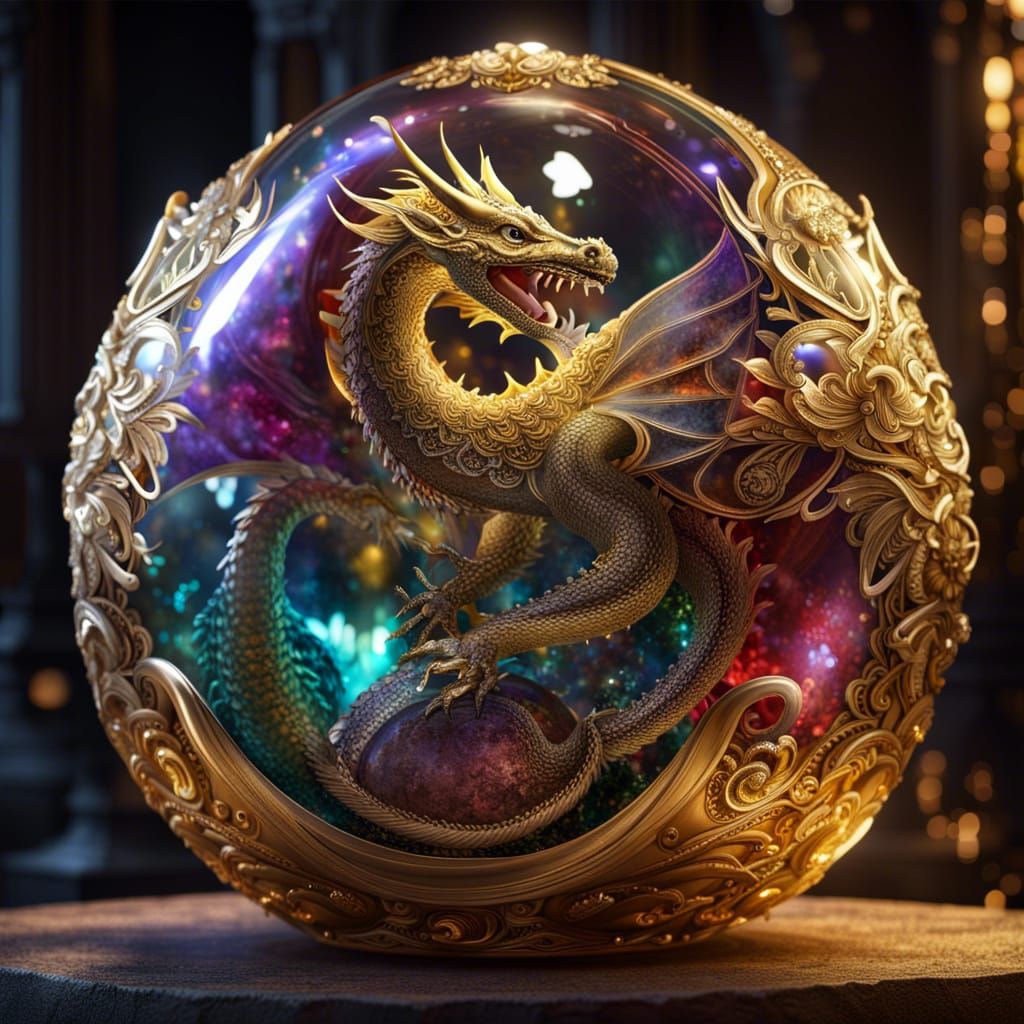 Majestic Dragon Guarding Crystal Egg Ornament