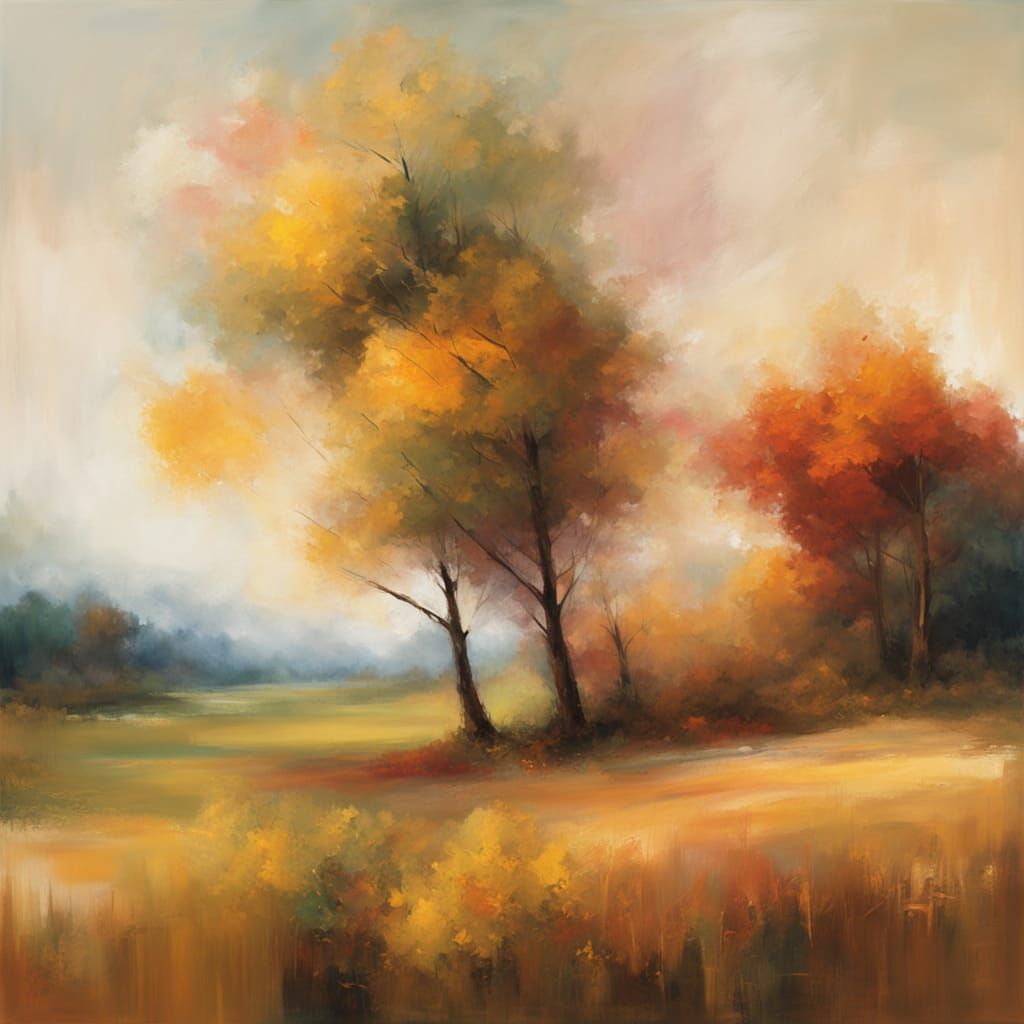Abstract Autumn Meadow in Vibrant Oil Painting