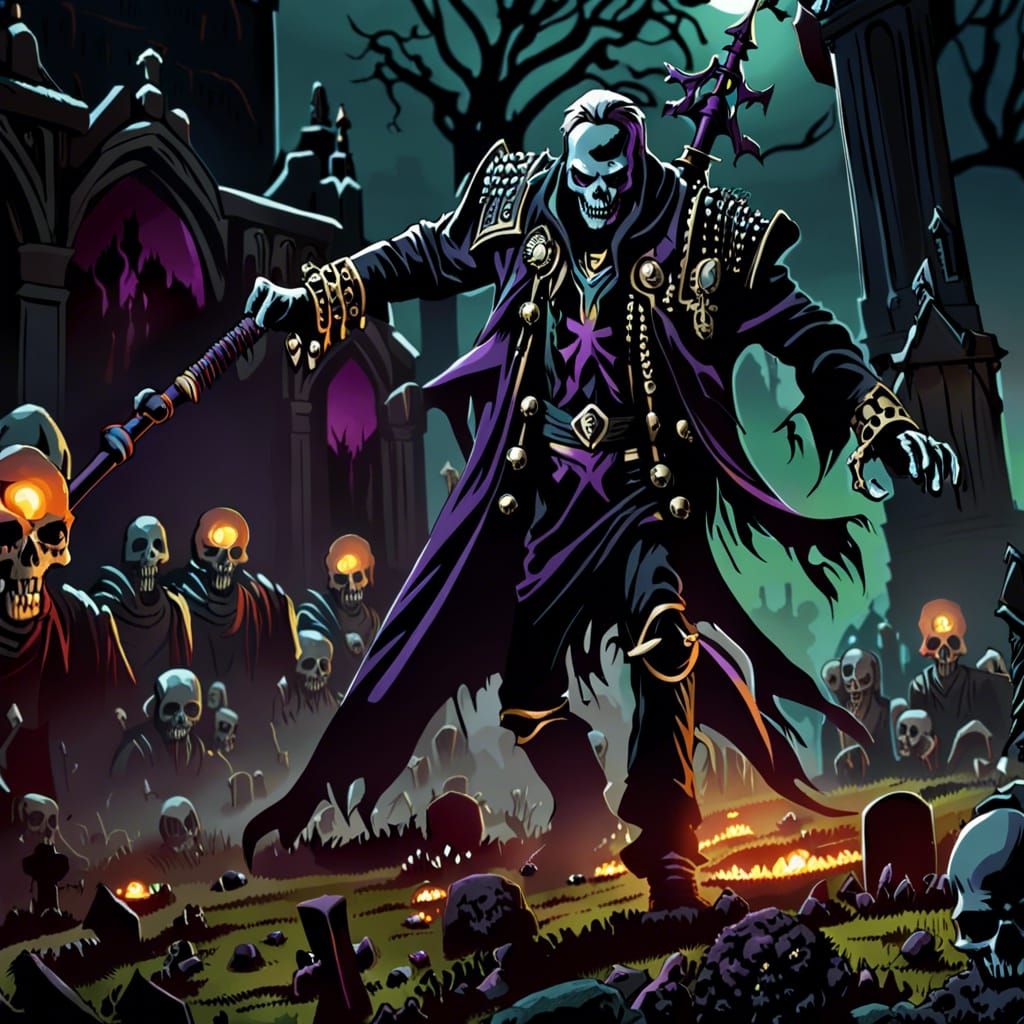 Lich Commands Arcane Magic in Cemetery
