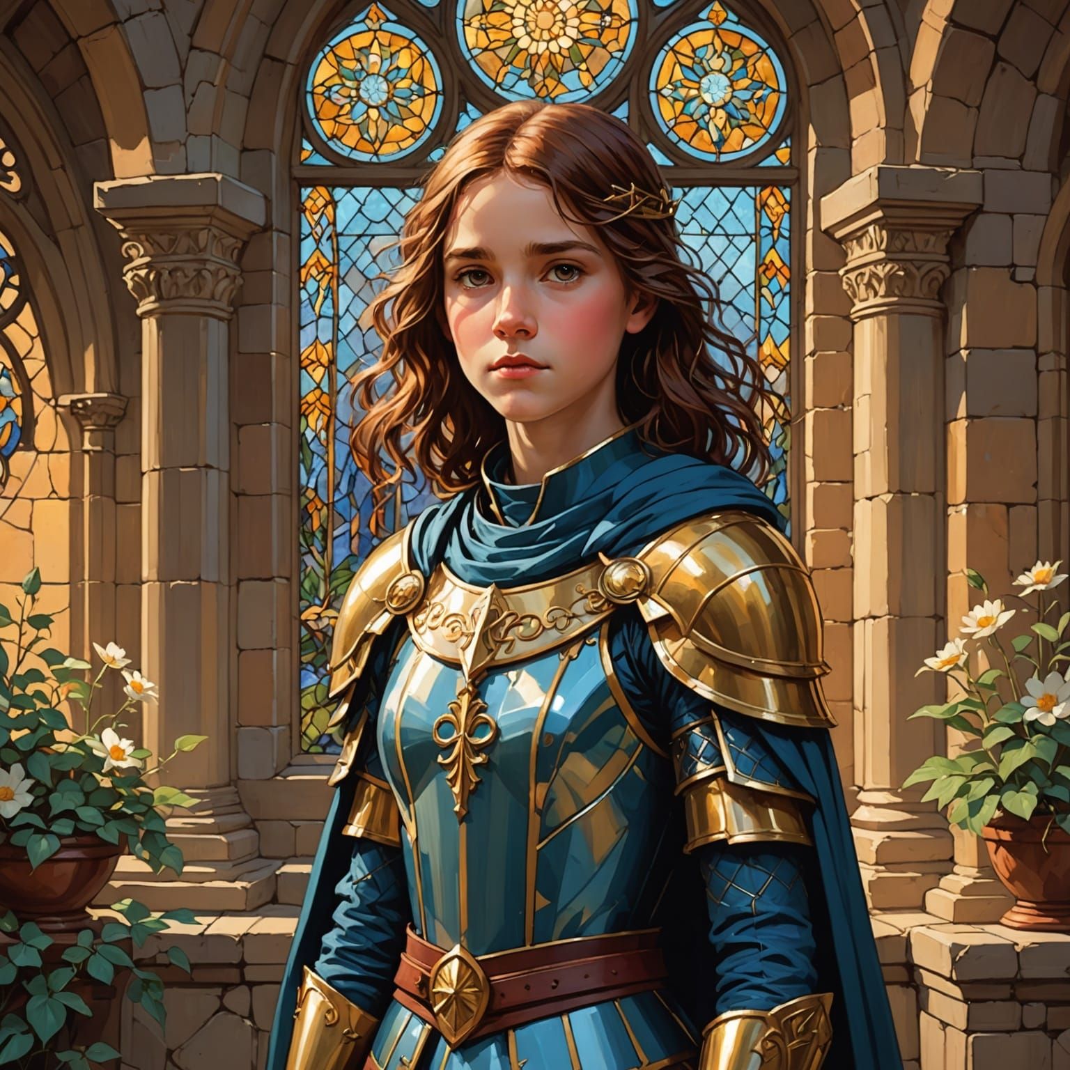 Luminous Young Paladin in Chapel, Pre-Raphaelite Style