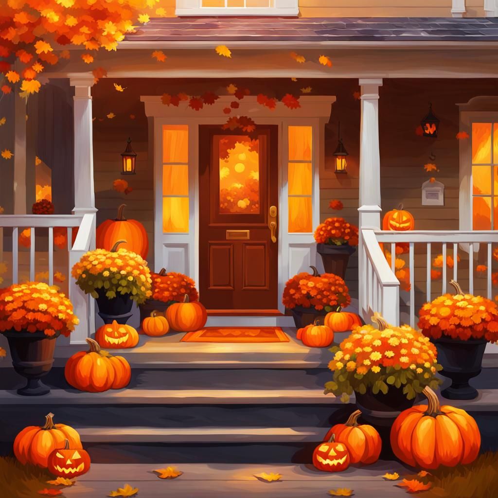 Cozy Autumnal Porch in Impressionist Style