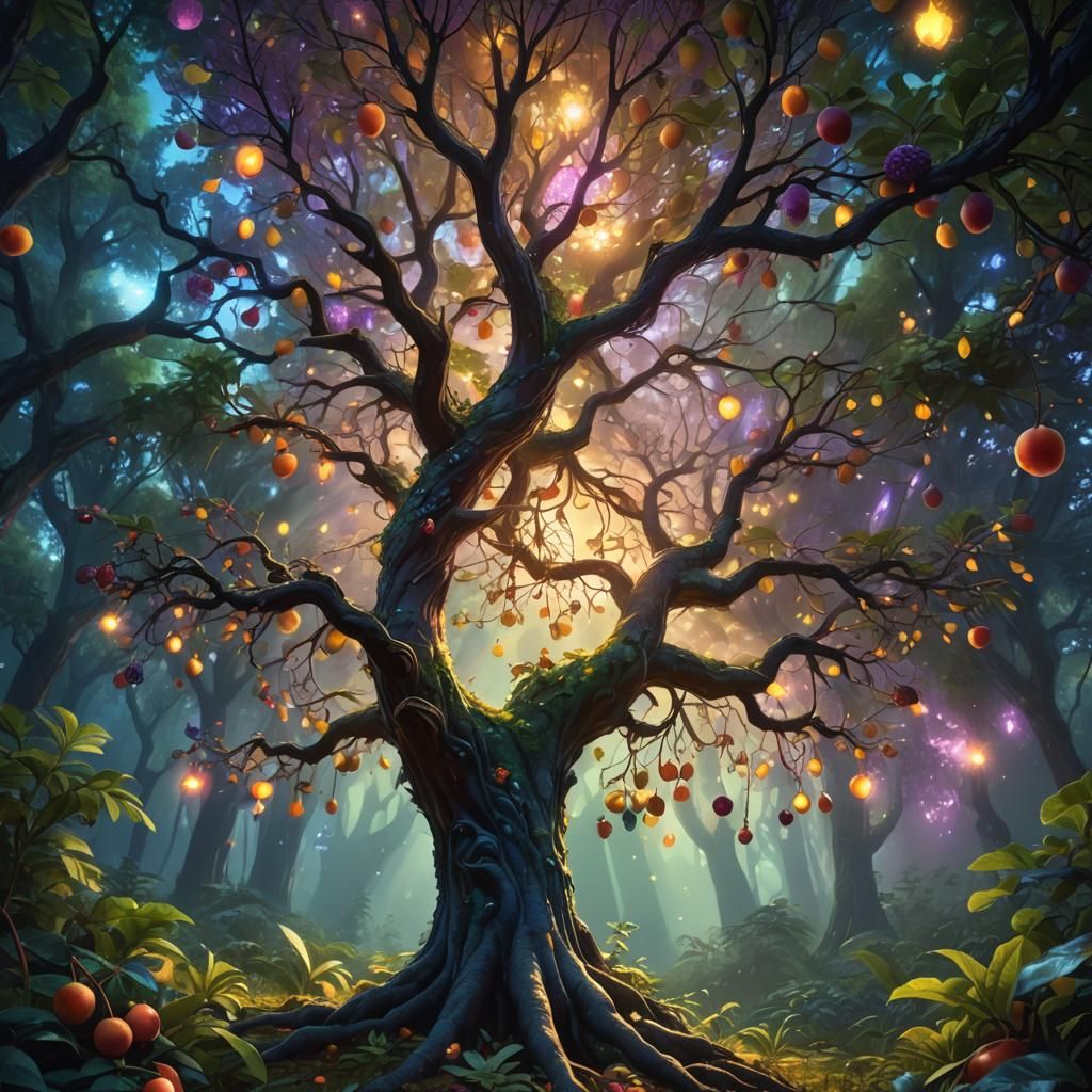 Fantasy Tree with Iridescent Fruit, Digital Matte Painting