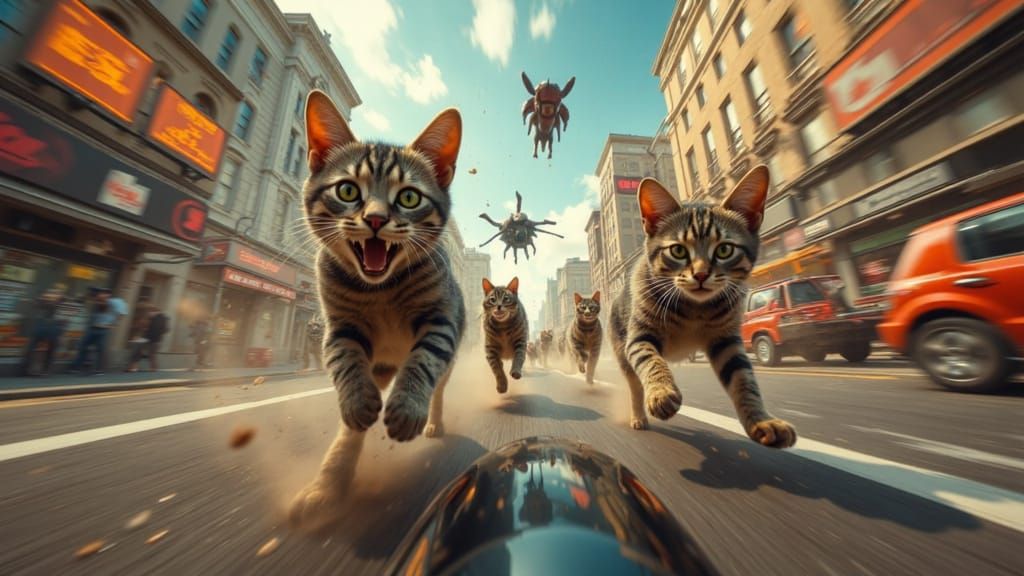 Frenzied Felines in Cyberpunk Metropolis
