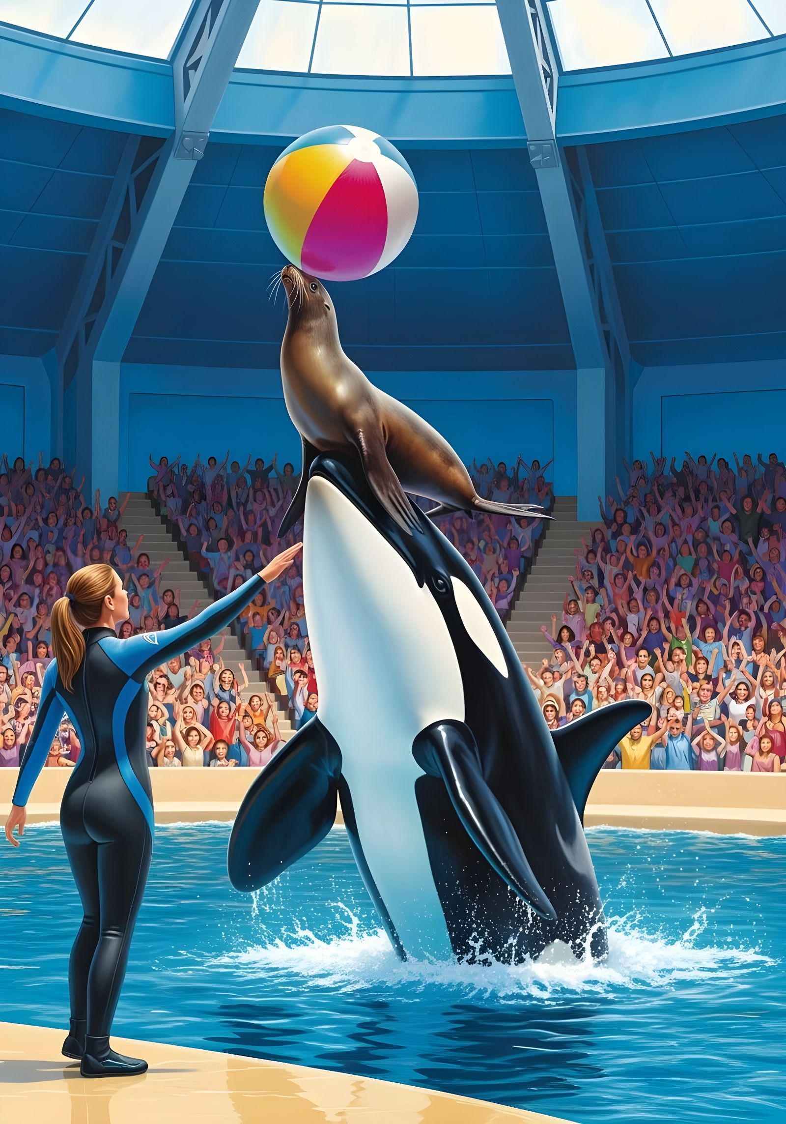 Orca and Sea Lion Perform Tricks at SeaWorld