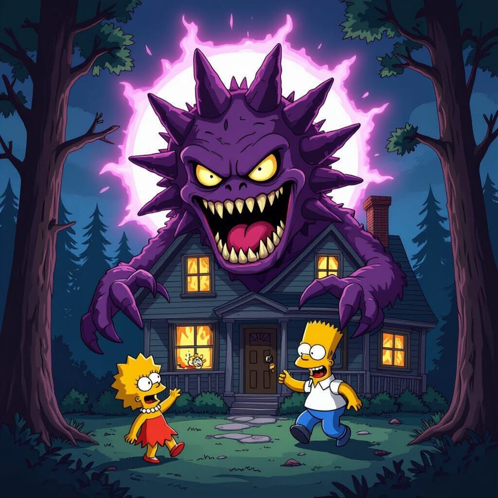 Demogorgon Devours Simpsons House in Dark Forest