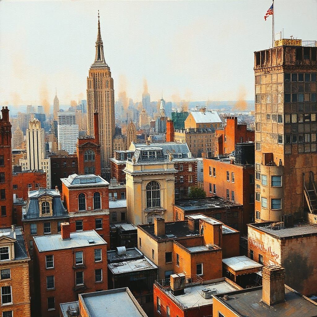 Vibrant NYC Cityscape in Expressive Gouache Style