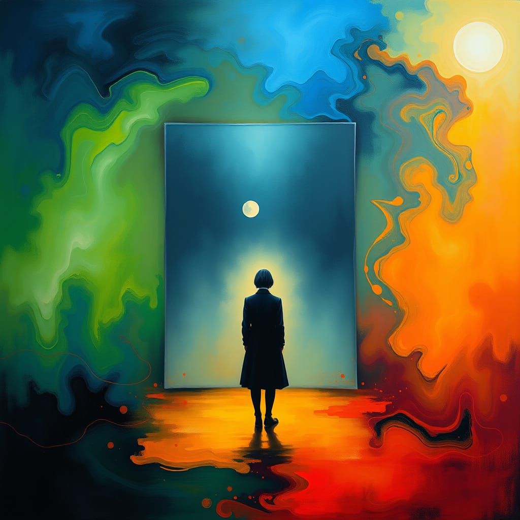 Melancholy Figure in Swirling Colors