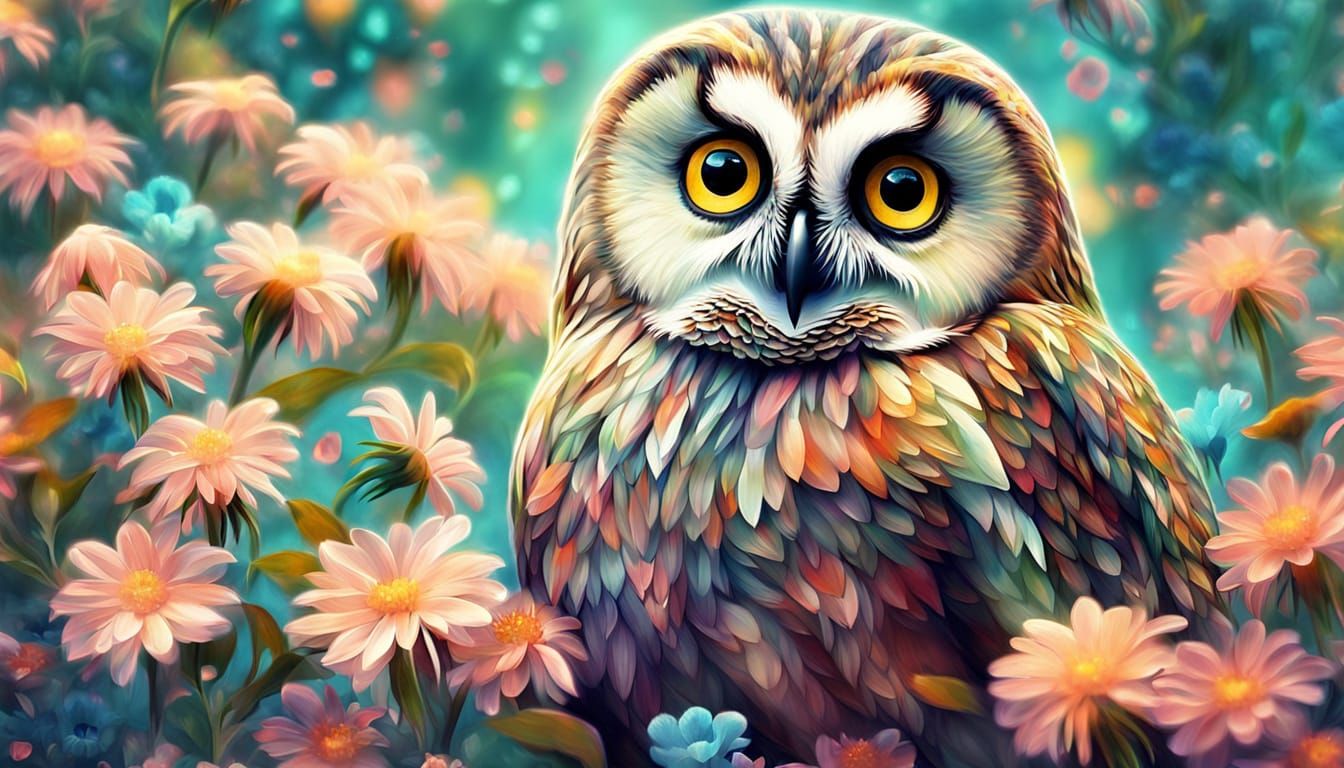 Dreamlike Owl in Floral Fantasy: Digital Art