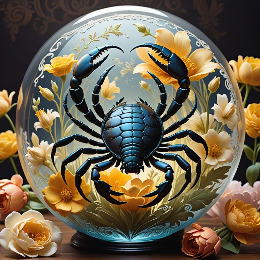 Elegant Baroque Stamp Illustration of a Scorpion in a Glass ...