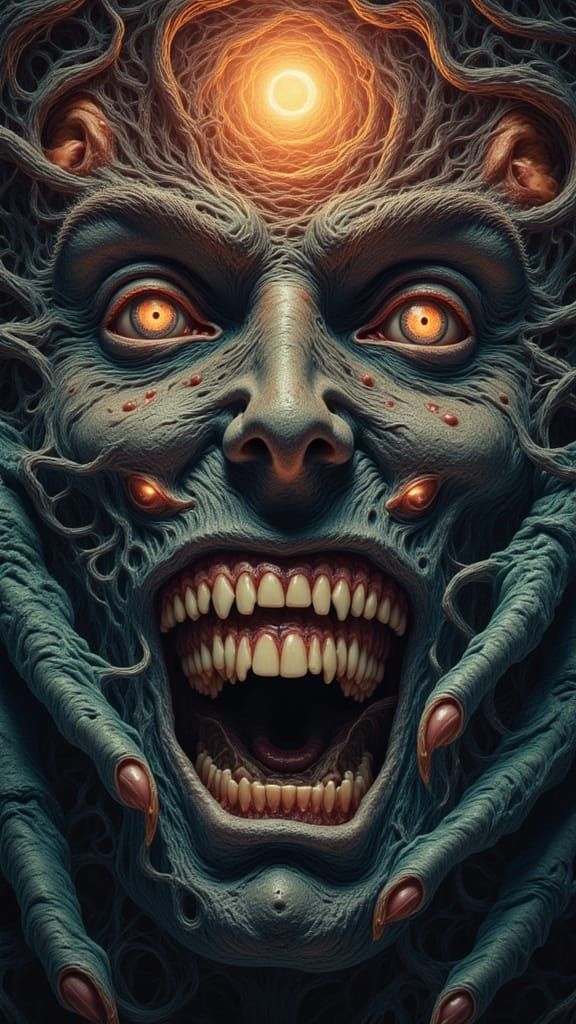 Creepy Fractal Faced Man in Analog Horror Style