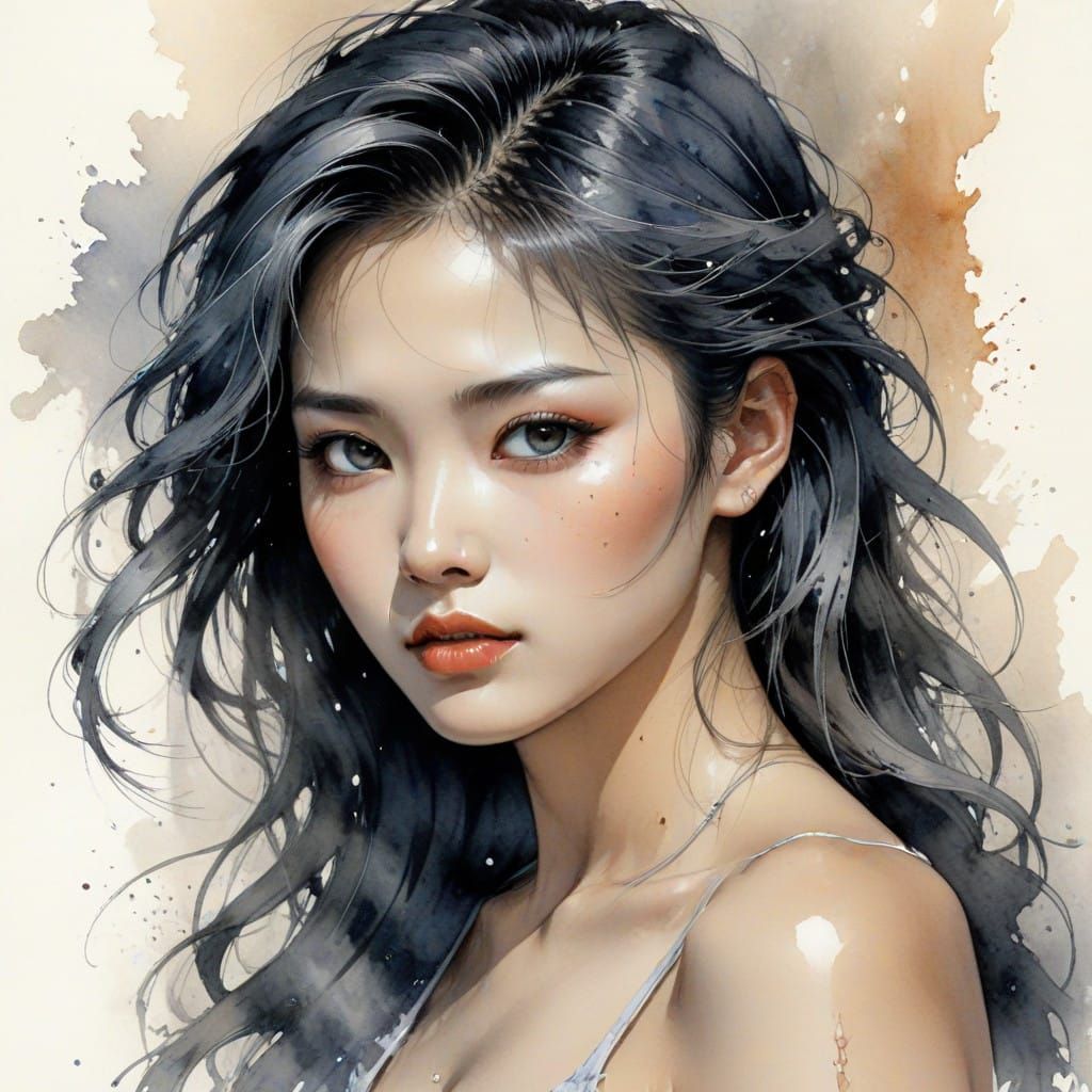 Ethereal Korean Beauty in Whimsical Watercolor