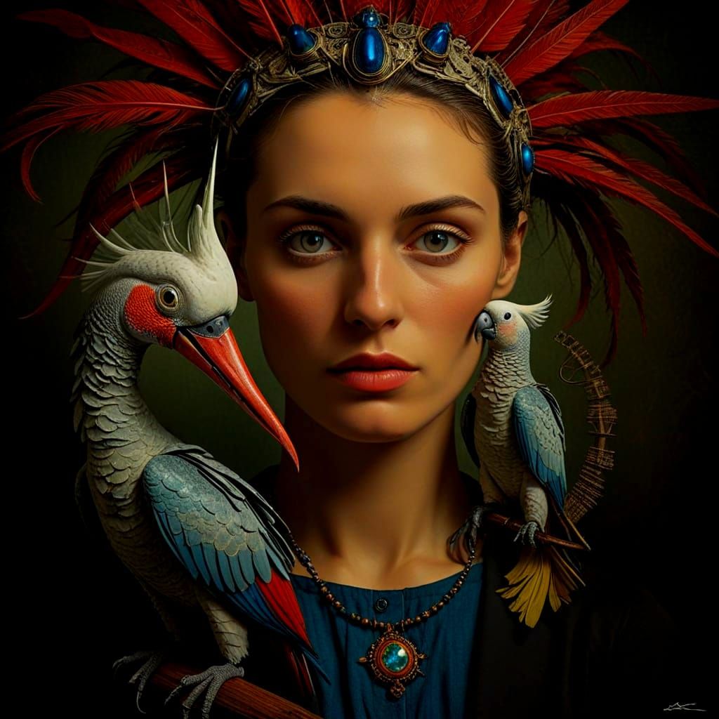 Cockatoo-Woman in the Surrealist Style of Max Ernst