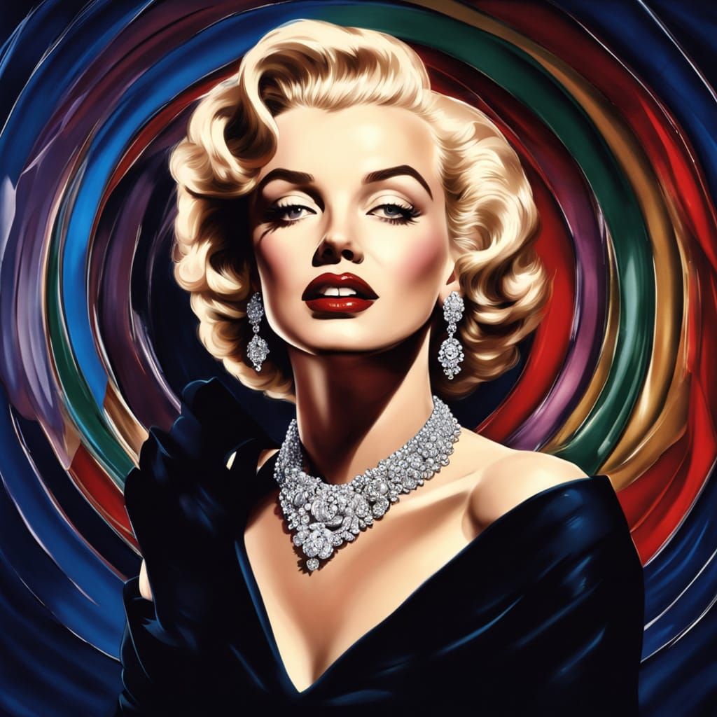 Elegant Marilyn Monroe in Luxury Evening Gown with Diamond N...