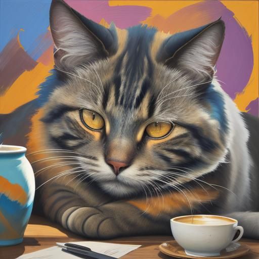 Cubist Cat Sleeping: Animal Portrait as Oil Painting