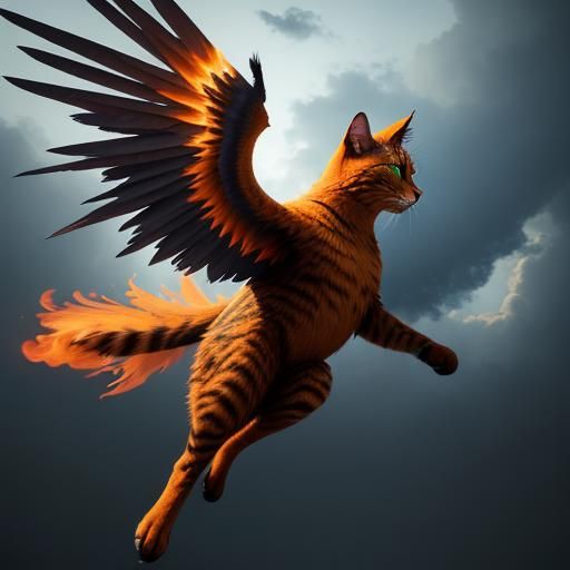 Winged Fire Cat: 3D Cartoon Fantasy Art