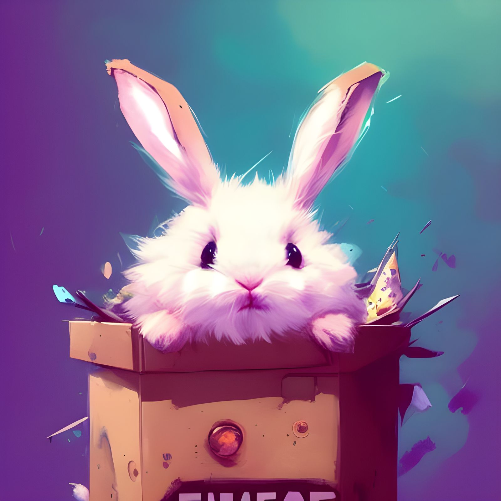 Cute Baby Bunny in Box Digital Art