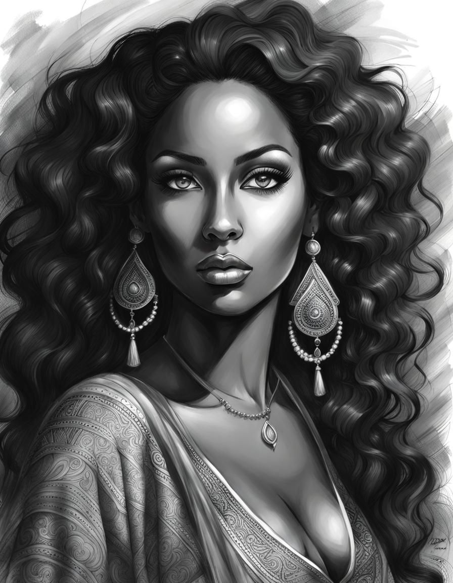Striking Black and White Portrait of a Caribbean Woman