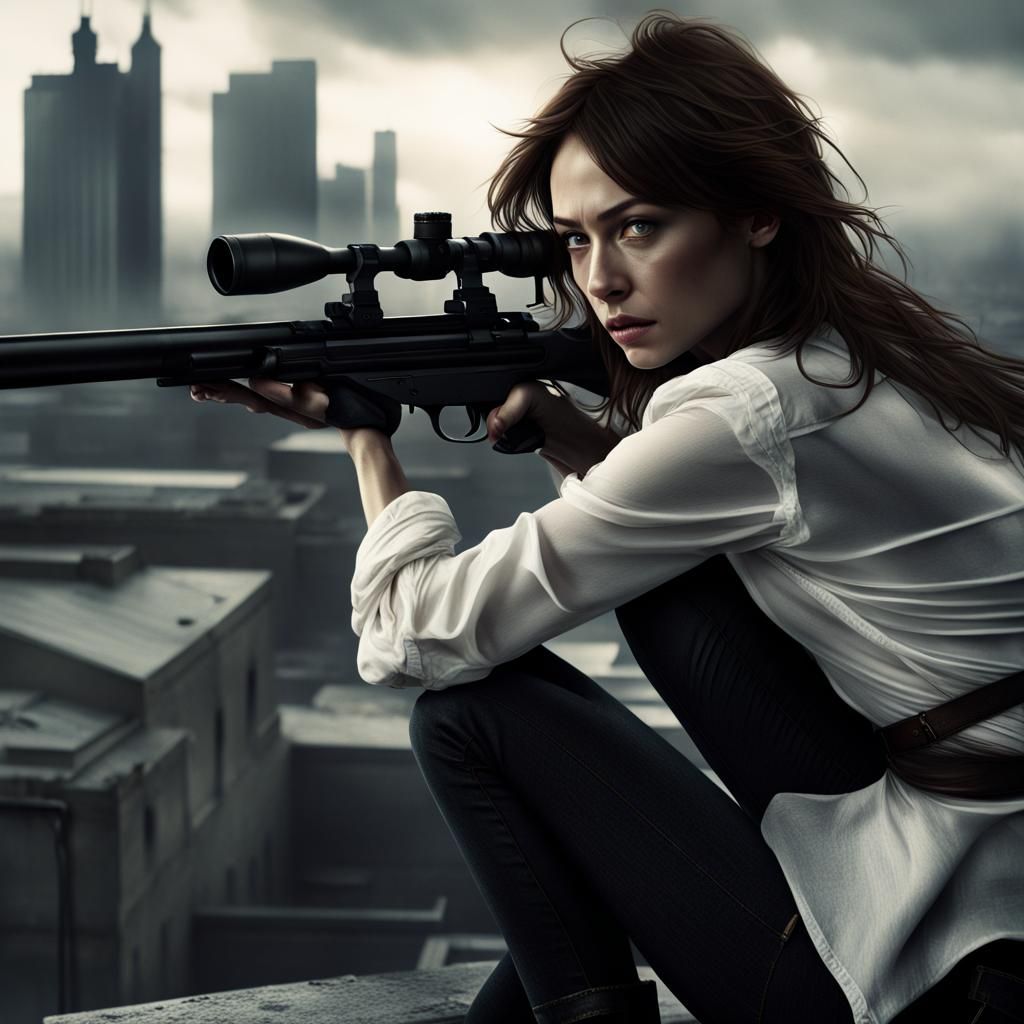 Intense Close-Up of Sniper on Rooftop