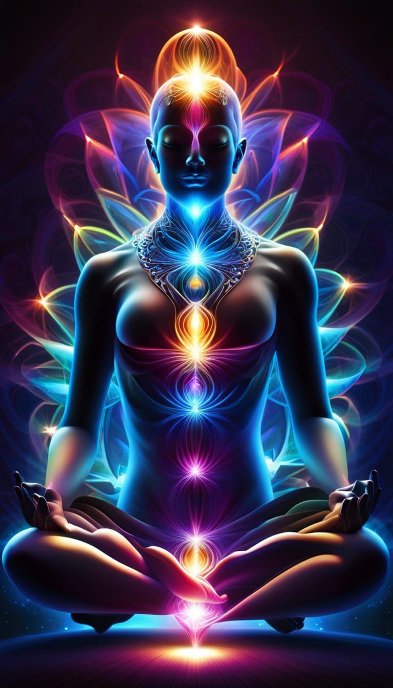 Astral Energy Body in Lotus Pose with Chakras
