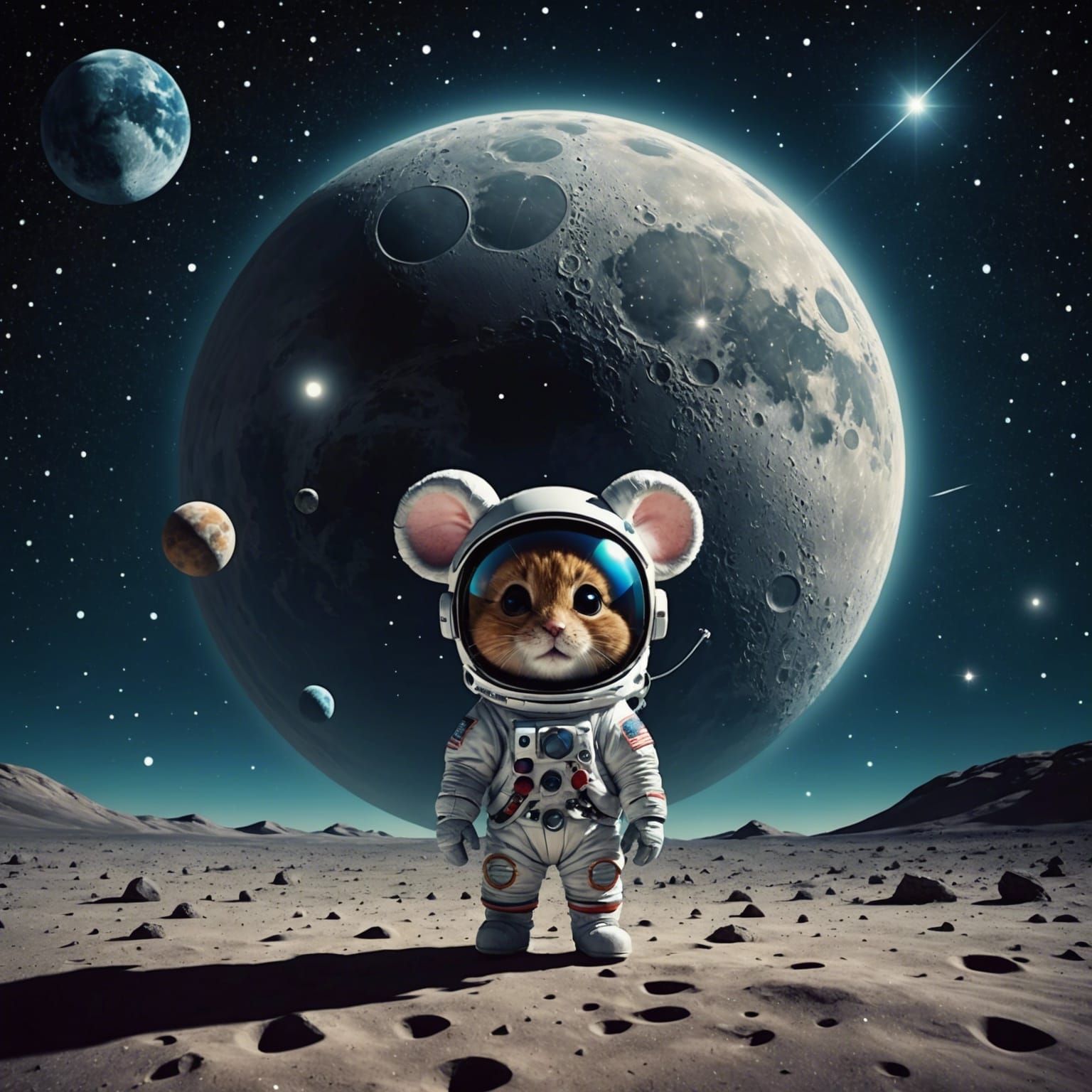 Chibi Mouse on the Moon with Starry Sky