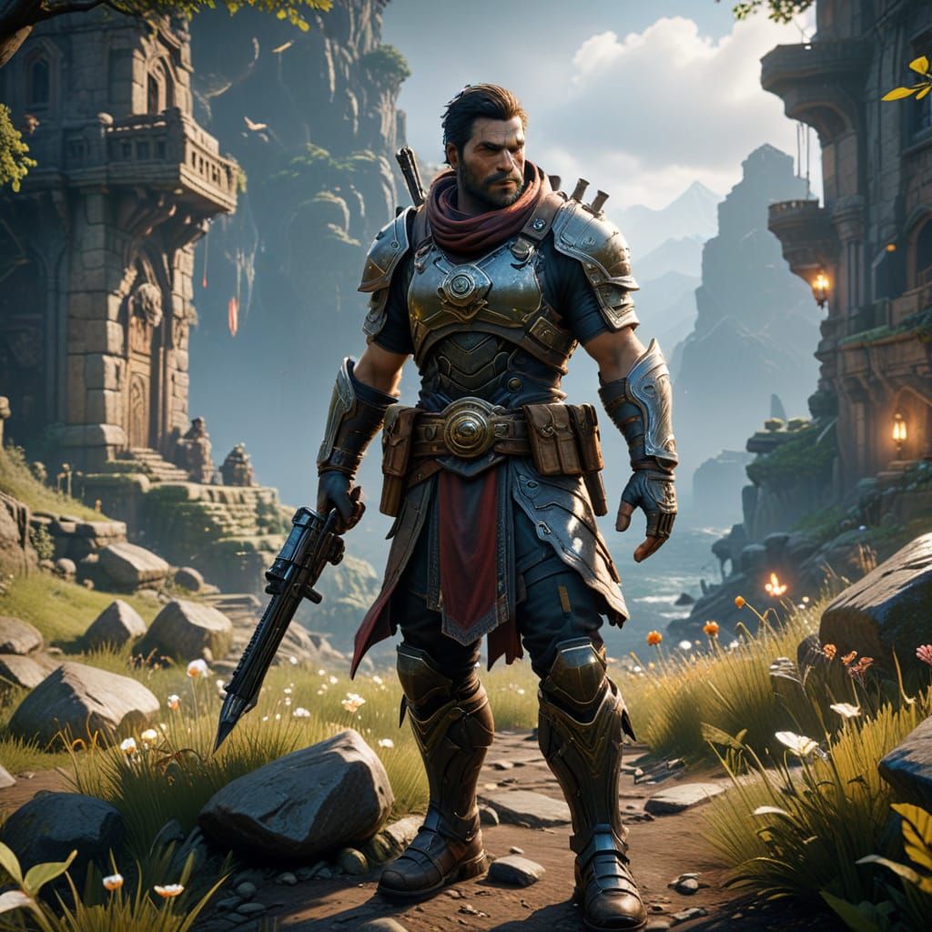 Epic Dragon in Armor with Sword, 3D Game Cinematic Art