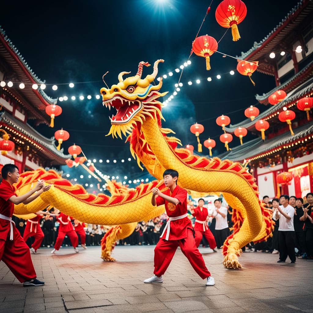 Chinese Dragon Dance Meets Street Dance, Surreal Art