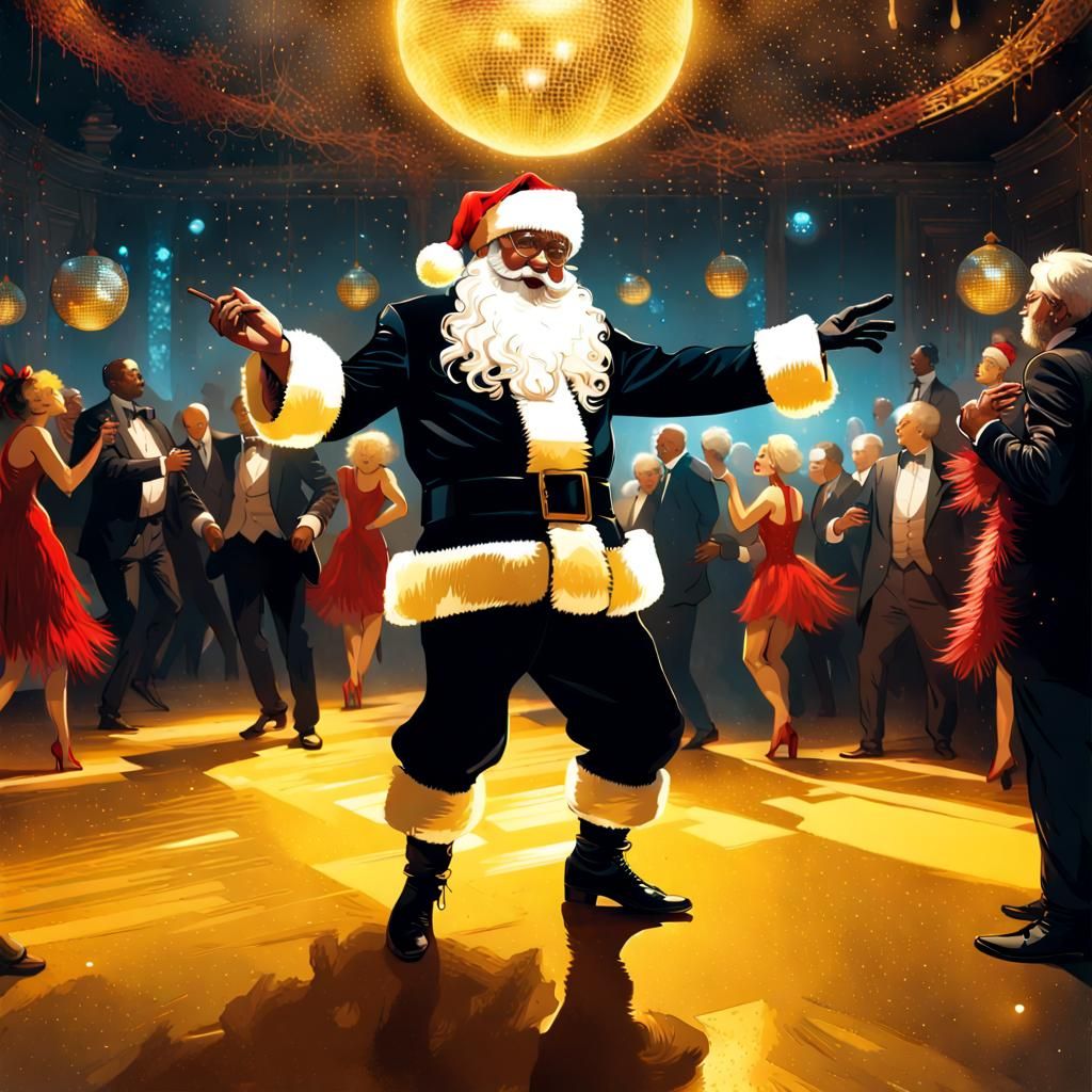 Santa Claus Disco Dance in Black Suit