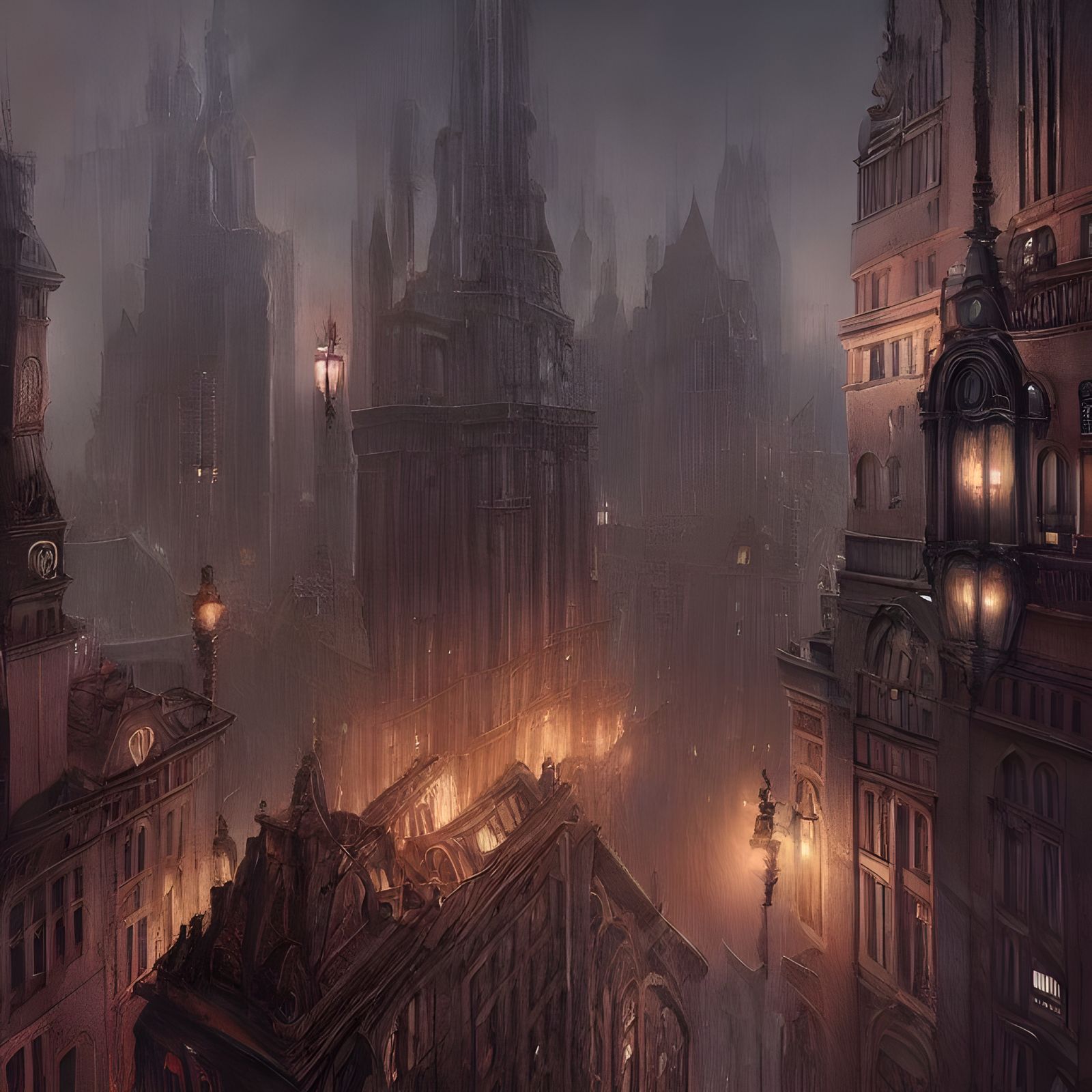 Dark Nouveau City Ruined by Eldritch Creatures