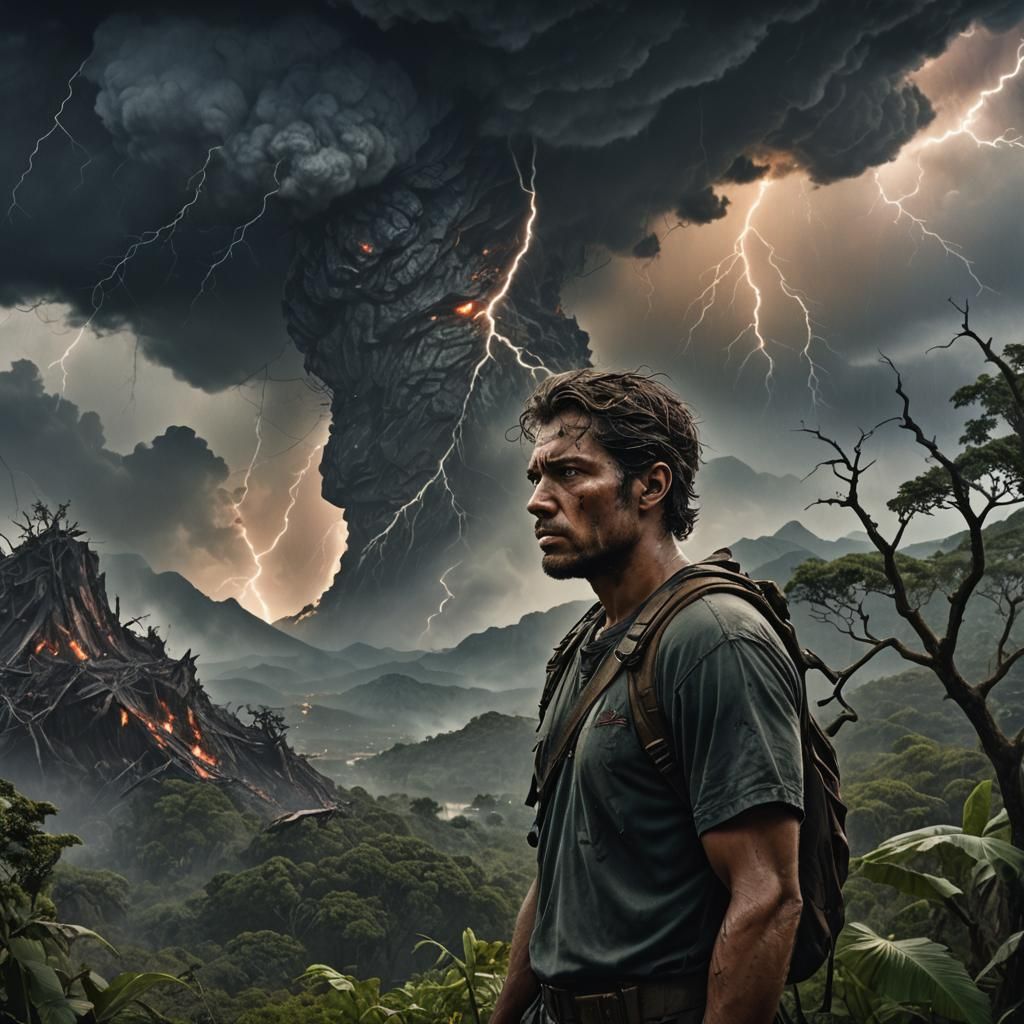 Apocalyptic Storm Over Tropical Forest, Digital Matte Painti...