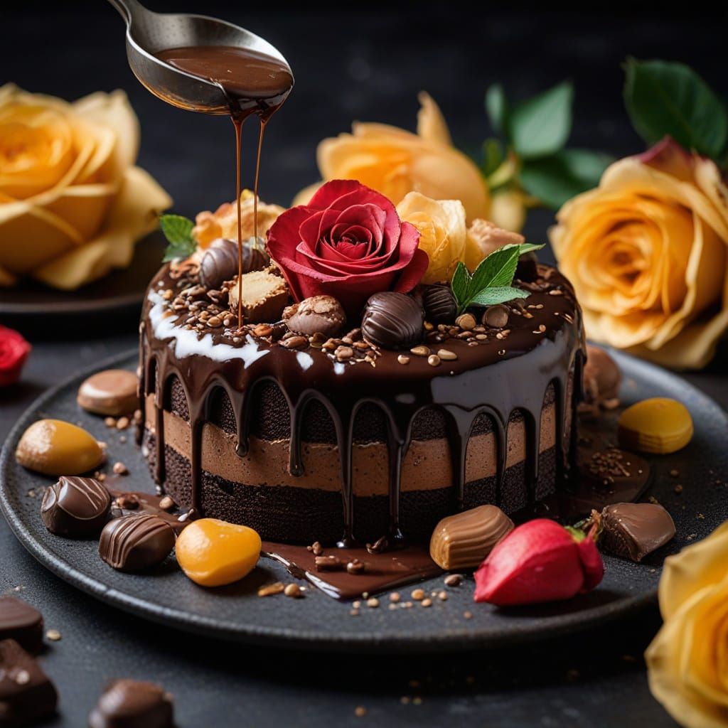 Luxurious Chocolate Sculpture in Vibrant Roses