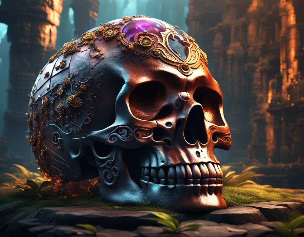 A crystal skull, Maya civilization, detailed matte painting, deep color, fantastical, intricate detail, splash screen, c...