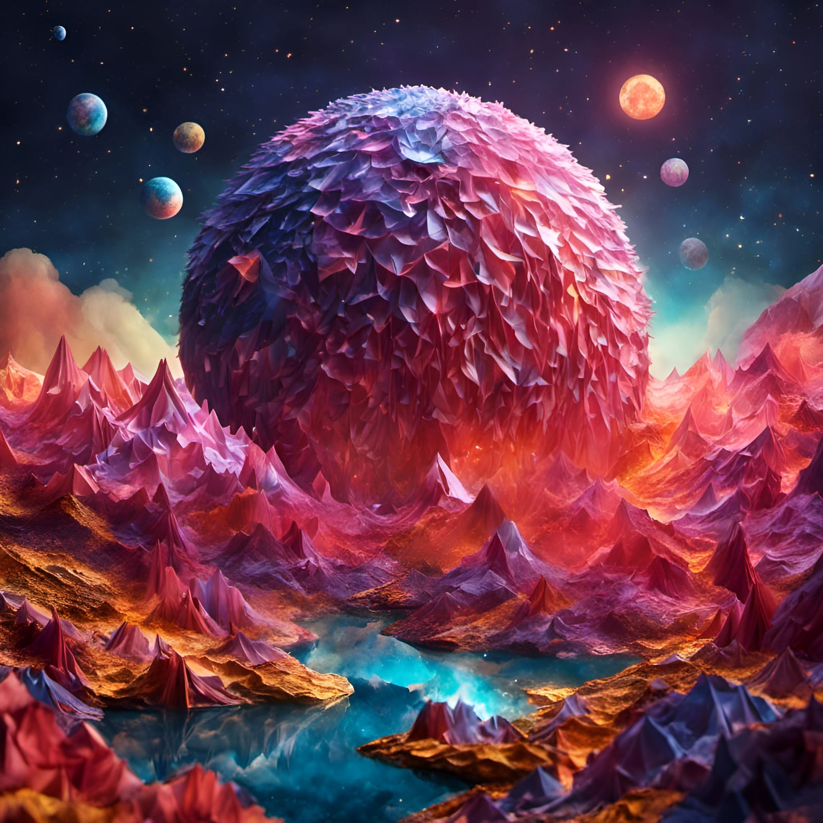 3D Origami paper fold fantasy world in space papercraft