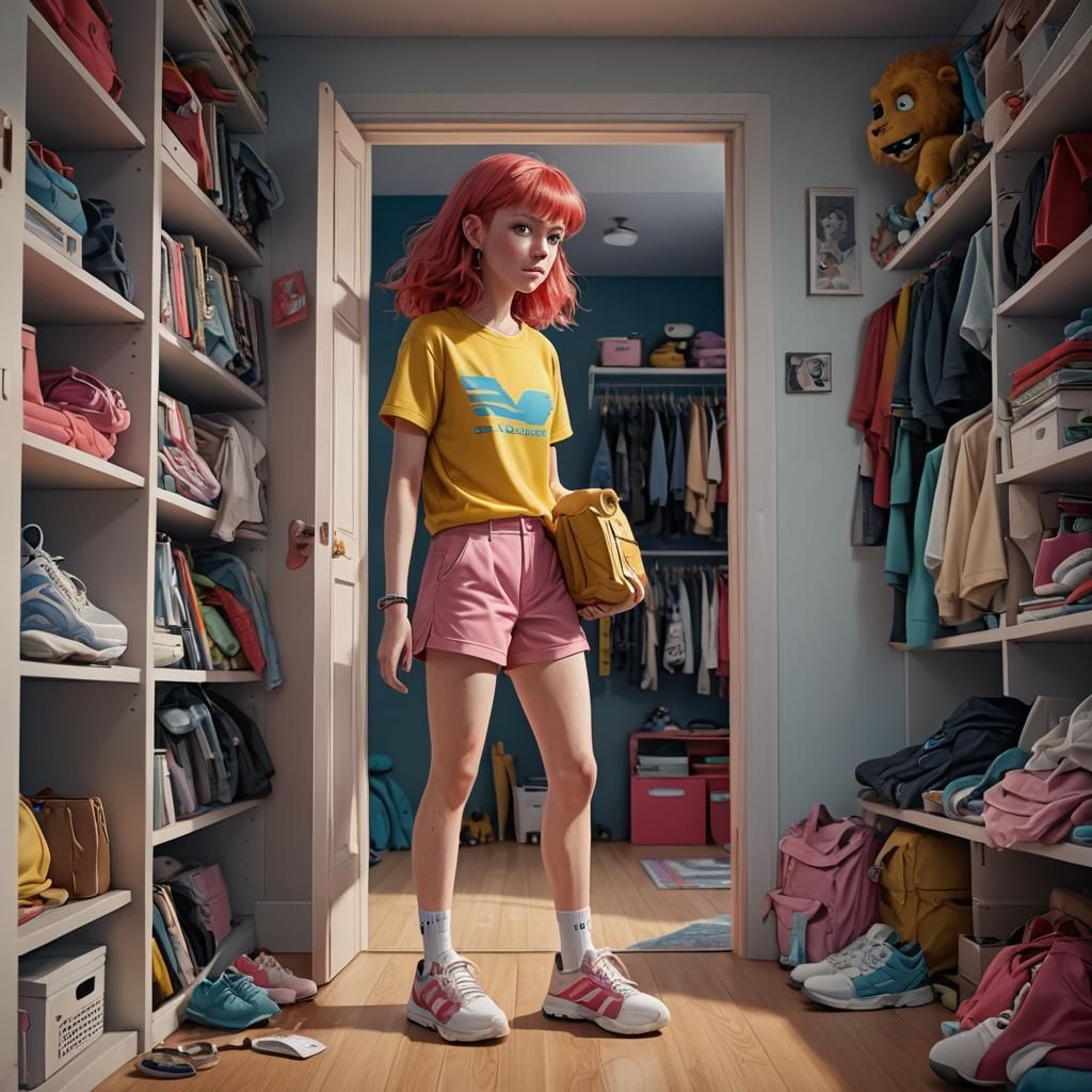 Girl Faces Closet Monster: Detailed Matte Painting