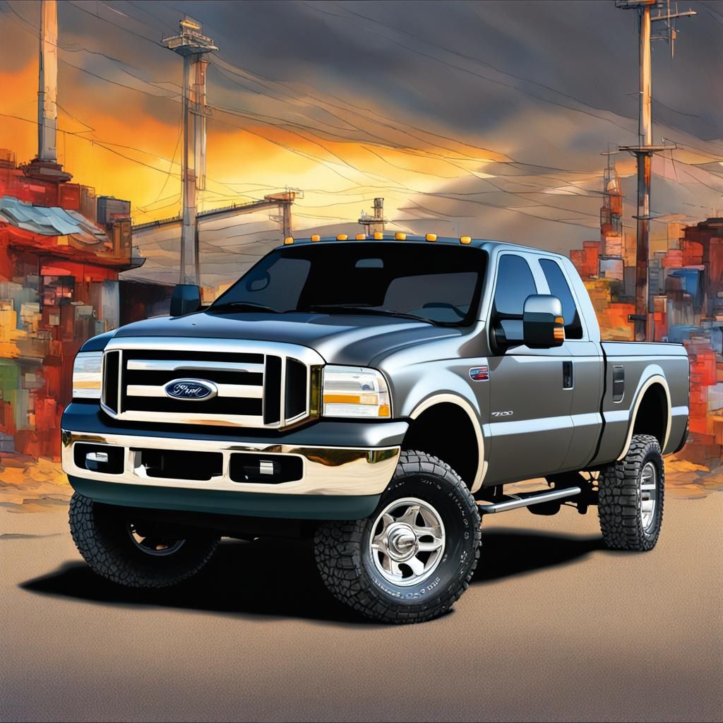 Gray 2004 Ford F-250 in Splash Art Style