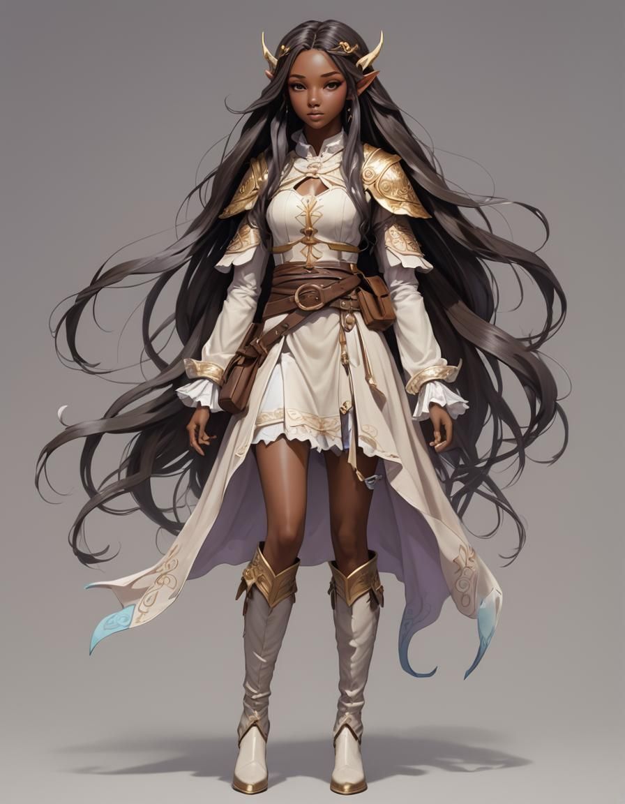 African American Elf Portrait in Anime Style