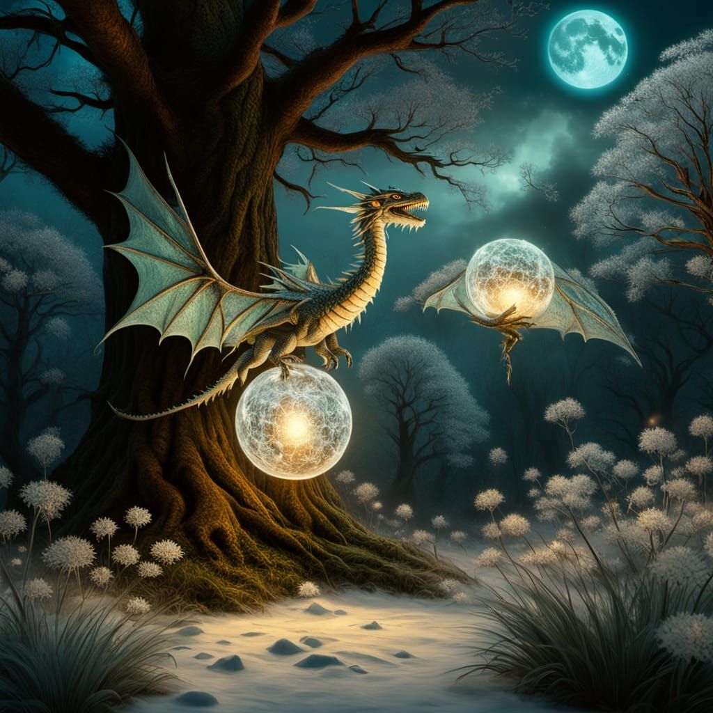 Majestic Ice Dragon Sleeping in Frozen Forest