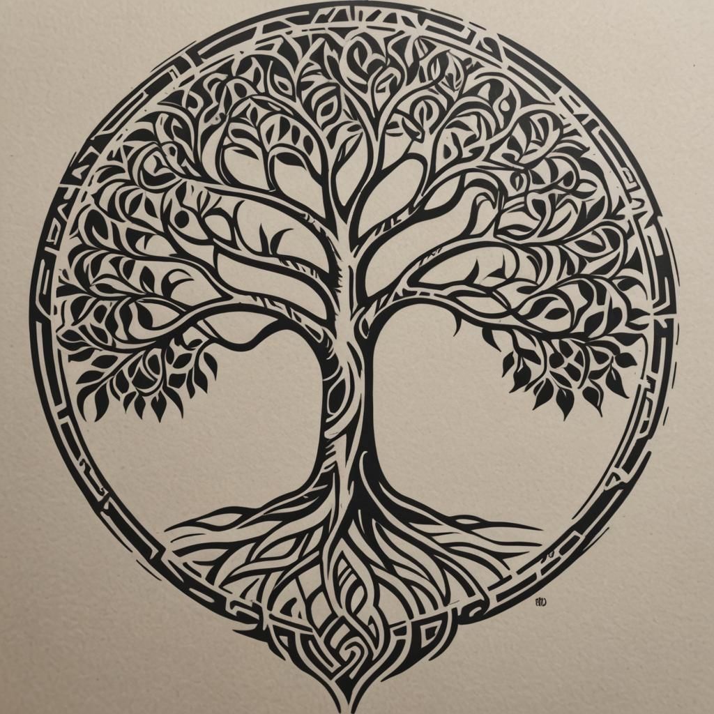 Polynesian Tattoo: Single Line Art Tree of Life